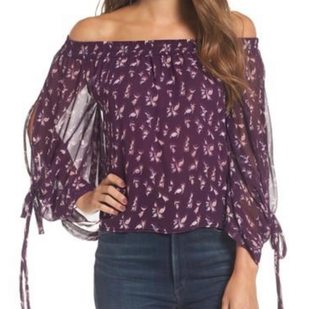 NWOT Misa purple floral off the shoulder blouse